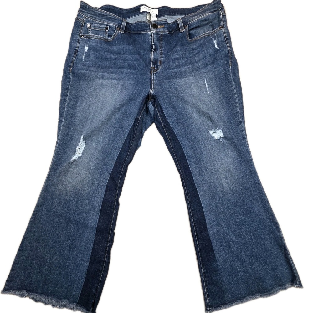 Lane Bryant Girlfriend Jeans Dark Down Inside Seam Mid Rise Stretch Size‎ 16